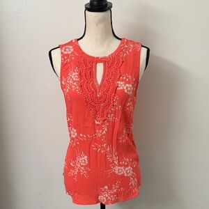 Daniel Rainn Coral Sleeveless Embroidered Top